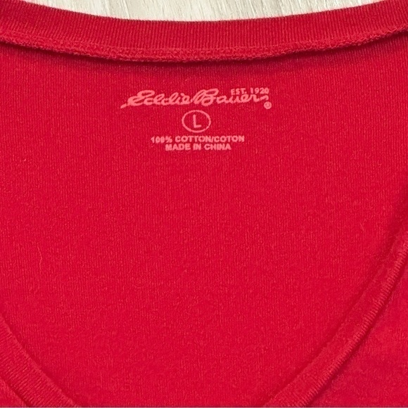EDDIE BAUER FAVORITES V-NECK LONG SLEEVE TEE SZ L RED - Picture 2 of 8